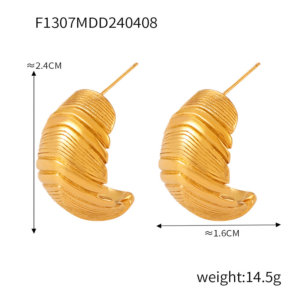 B廠【F1305-9】歐美幾何仿珍珠紋理鈦鋼鑄造耳環飾品百搭新款鍍18k真金保色套裝 24.04-3