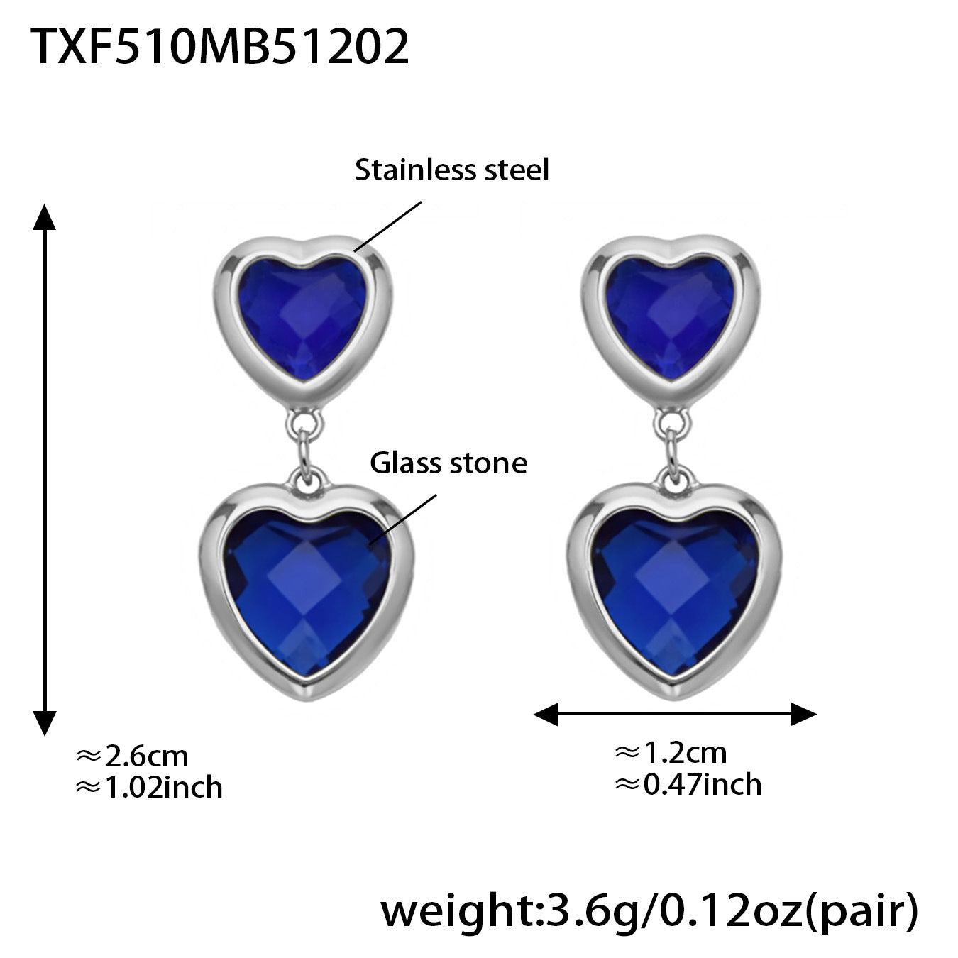 B廠【TXP510】不鏽鋼愛心切麵包邊玻璃石鋼珠項鍊手鍊耳環組鍍18k真金不掉色
 25.12-2