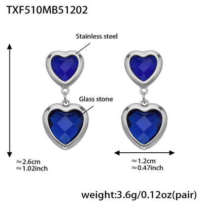 B廠【TXP510】不鏽鋼愛心切麵包邊玻璃石鋼珠項鍊手鍊耳環組鍍18k真金不掉色
 25.12-2