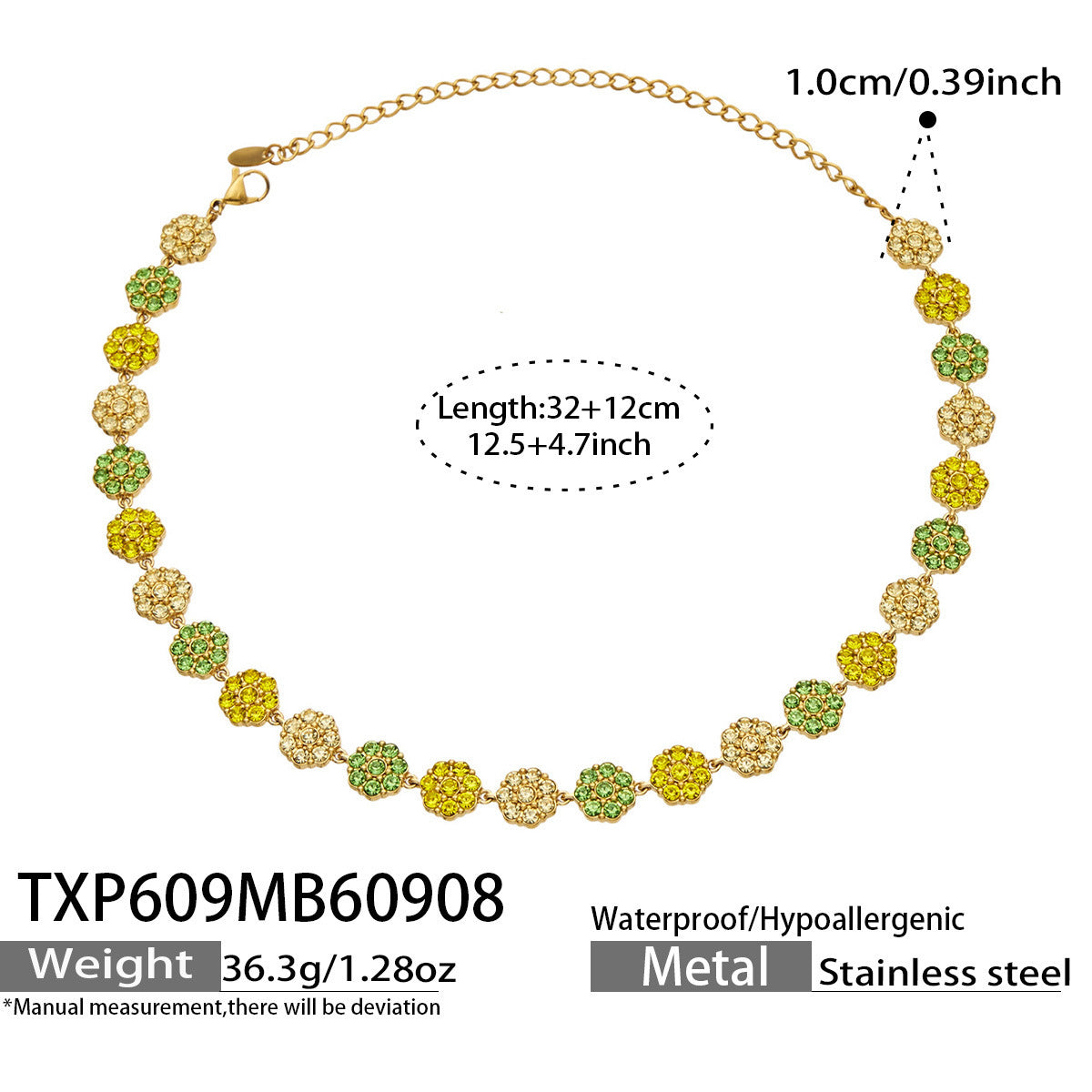 B廠【TXP609】氣質彩色鑲鋯石花瓣不銹鋼項鍊手鍊耳環小眾女士潮酷超閃套裝飾品
 26.09-3