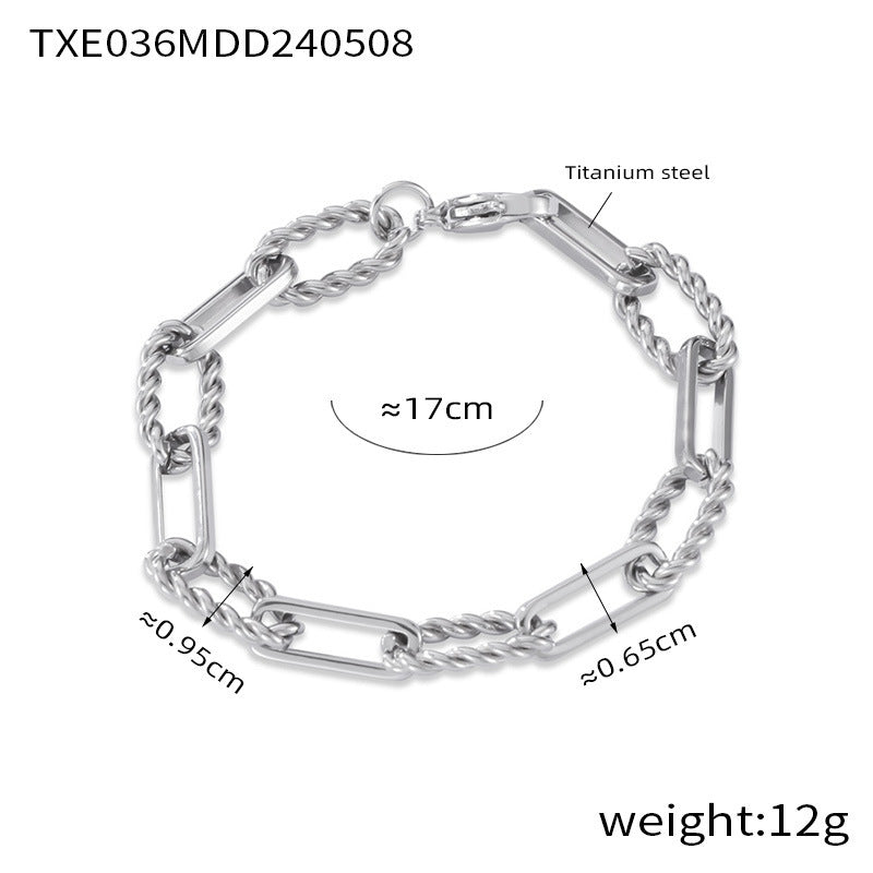 B廠【TXP036】歐美嘻哈風時尚百搭紐紋項鍊個性潮流手鍊鈦鋼鍍金中性鏈條套裝女 24.05-3