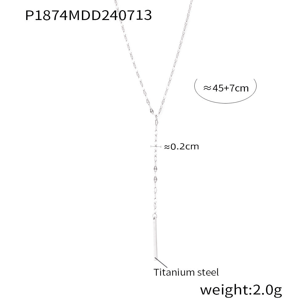 B廠【P1873】韓國版簡約幾何元素圓環吊墜Y形流蘇頸鍊可疊戴冷淡風鈦鋼鍍金頸飾 24.07-3