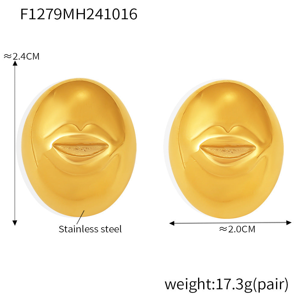 B廠【F1279】飾品INS風醫用鈦鋼微笑嘴唇圓球耳環網紅氣質耳飾 24.10-4