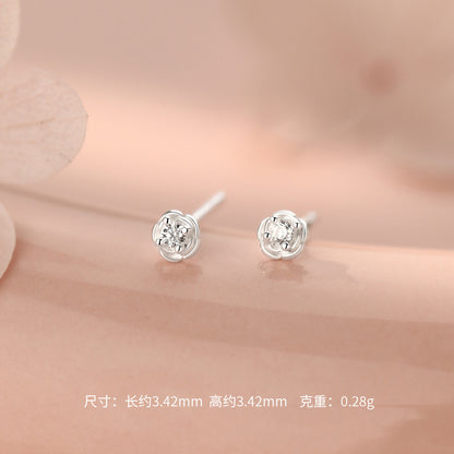 D廠【YC6037E】足銀S999玫瑰花朵鋯石螺絲耳釘
 26.10-1