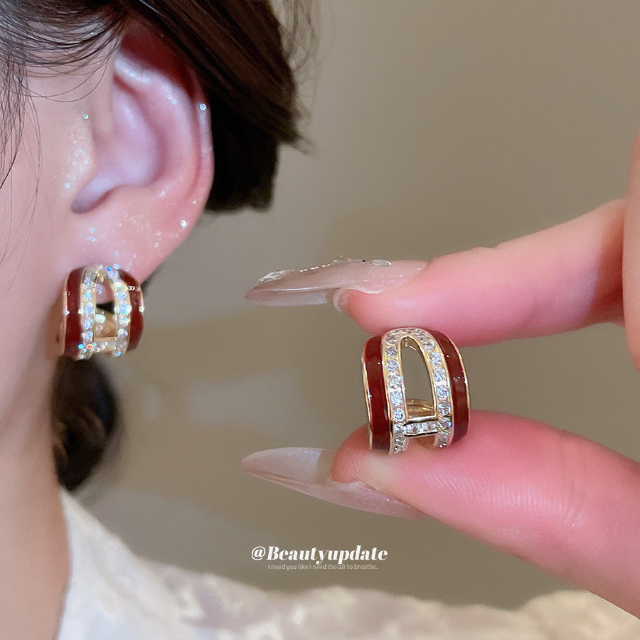 A廠【HE29049】925銀針超閃鋯石滴油C形耳環復古港風氣質耳環耳環輕奢高級感耳飾女
 25.10-5