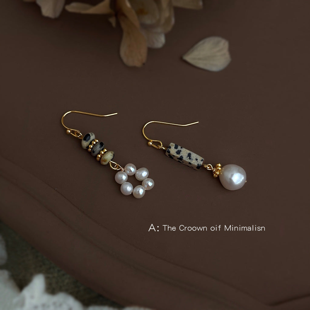 A廠【6621】天然淡水珍珠不對稱設計長款天然石手工耳環新款國潮耳環飾品
 25.10-3