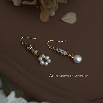 A廠【6621】天然淡水珍珠不對稱設計長款天然石手工耳環新款國潮耳環飾品
 25.10-3