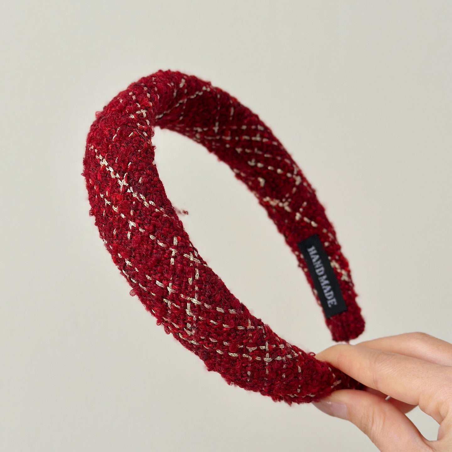 C廠【Y900】格紋紅色高顱頂海綿髮箍女秋冬外出氣質壓髮頭飾百搭髮卡新年頭箍
 25.12-2「C廠-單筆結帳需滿，NT$500出貨(不含運費)」