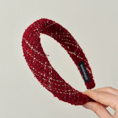 C廠【Y900】格紋紅色高顱頂海綿髮箍女秋冬外出氣質壓髮頭飾百搭髮卡新年頭箍
 25.12-2「C廠-單筆結帳需滿，NT$500出貨(不含運費)」