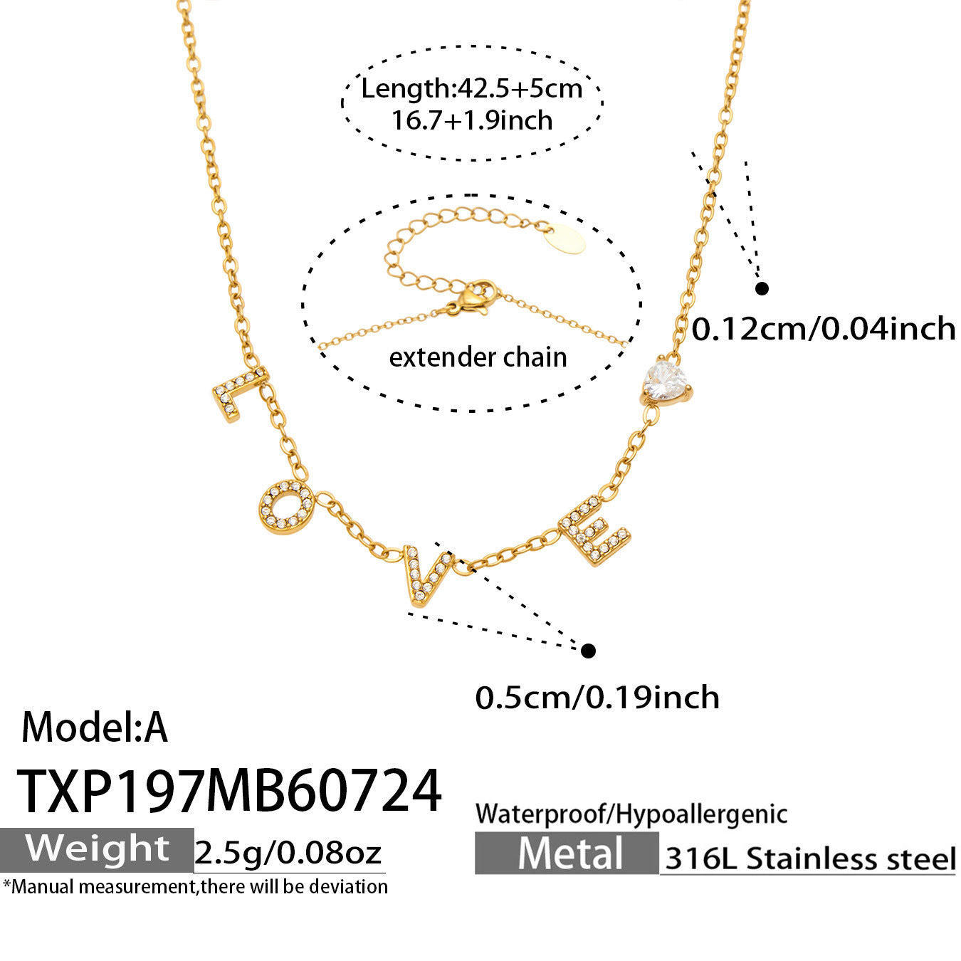 B廠【TXP197】新款時尚女飾品不銹鋼鍍18k金 LOVE字母鑲嵌鋯石吊墜項鍊手鍊套裝
 26.08-1