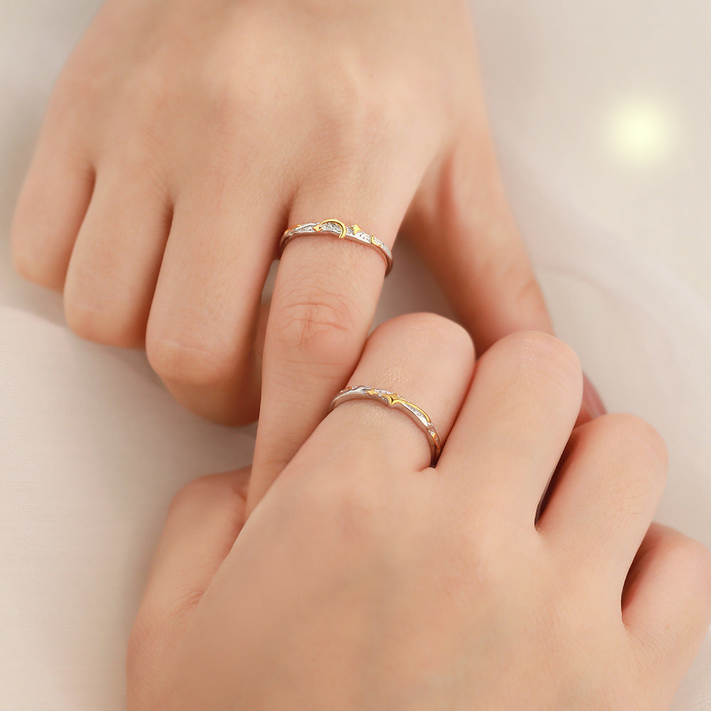 D廠【YC4855R】足銀S999星月情侶對戒小眾自然氣質新款百搭送女友禮物手飾 26.01-4