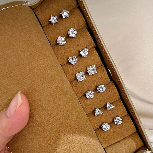 E廠【XDQ10096E】S999純銀四爪愛心閃鑽耳環女迷你小巧星星花鋯石百搭耳飾品
 26.01-2