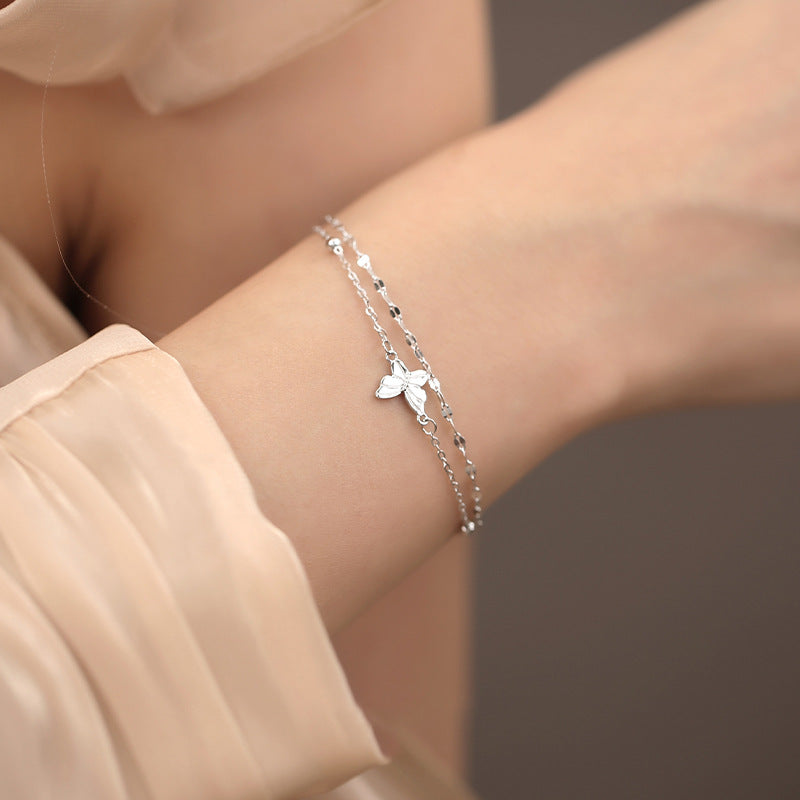 F廠【DQ0298S】S925純銀精緻雙層蝴蝶手鍊女輕奢高級感小清新手飾品
 25.09-1