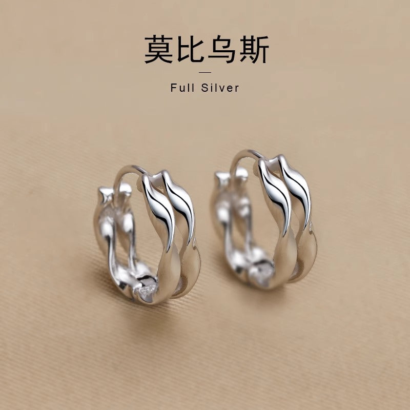 F廠【DQ10409E】S925純銀莫比烏斯環耳環女小眾設計感雙層耳環ins冷淡風耳環 25.04-1
