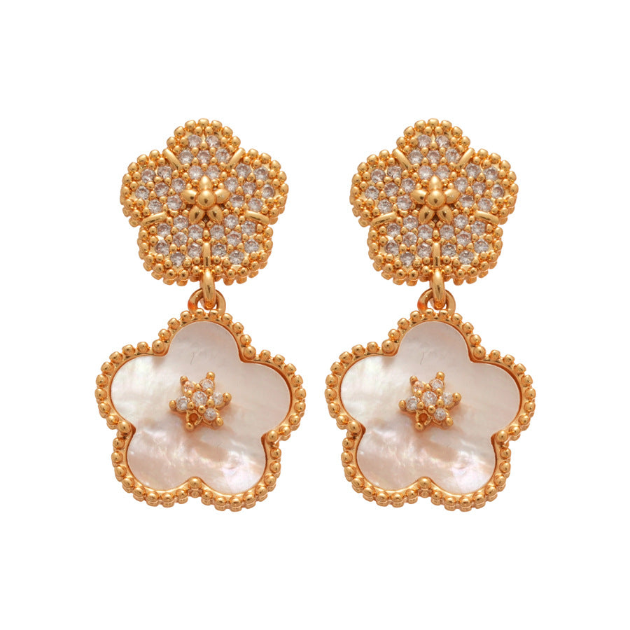 A廠【WE4953】18k真金電鍍925銀針鋯石花朵五瓣花耳環宮廷風耳環輕奢高級感耳飾女
 25.10-4