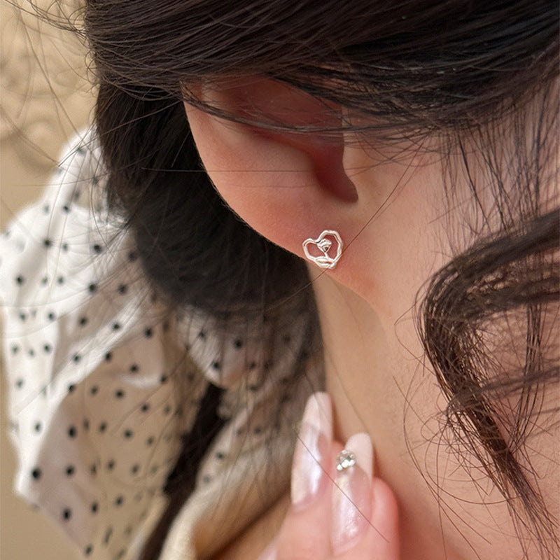 F廠【XDQ10751E】玫瑰之心S999純銀耳環女小清新氣質百搭款耳環甜美可愛耳環品
 25.10-5