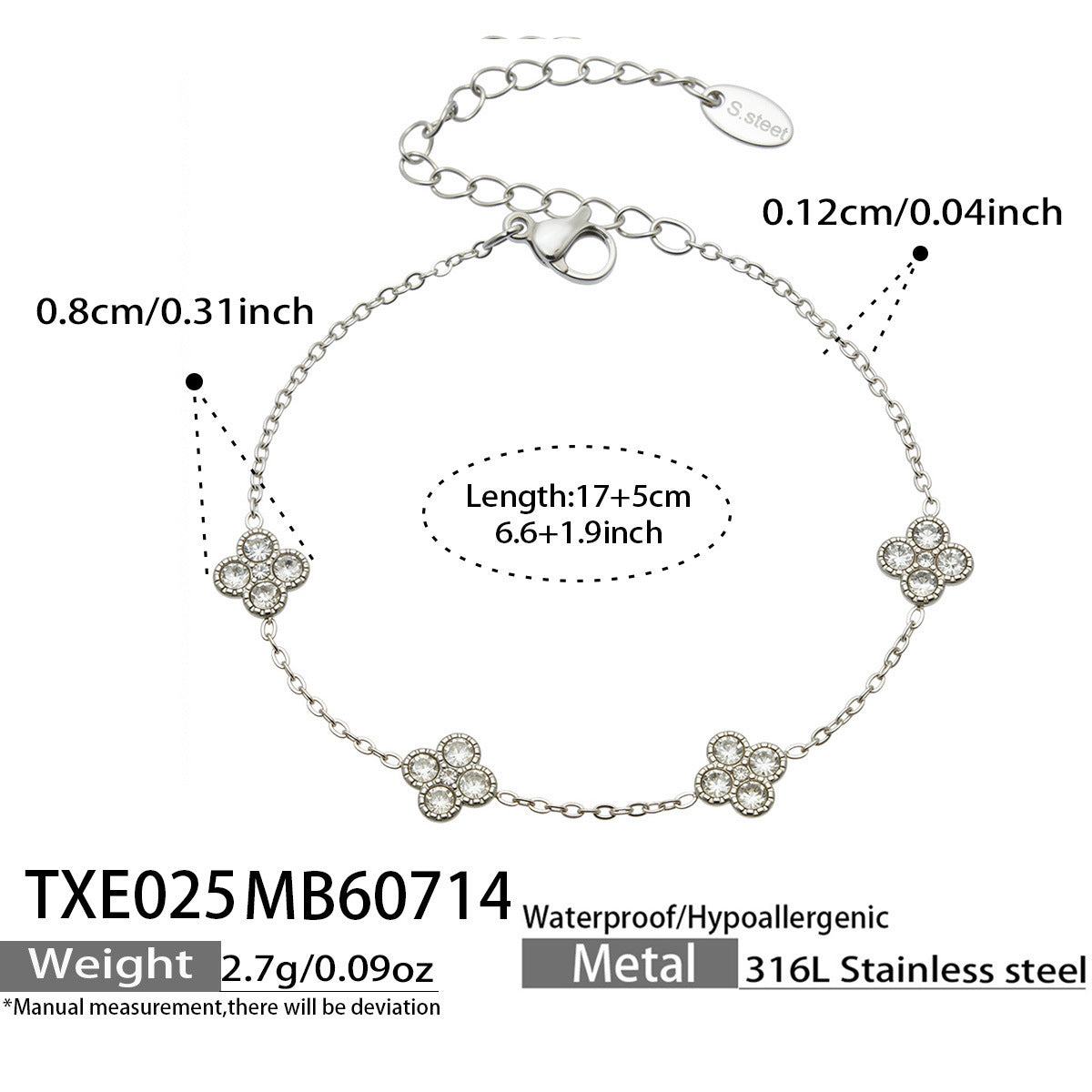 B廠【TXP025】歐美多巴胺系列四葉花不銹鋼鍍18k金 鑲嵌鋯石項鍊手鍊女飾品套裝
 26.07-4