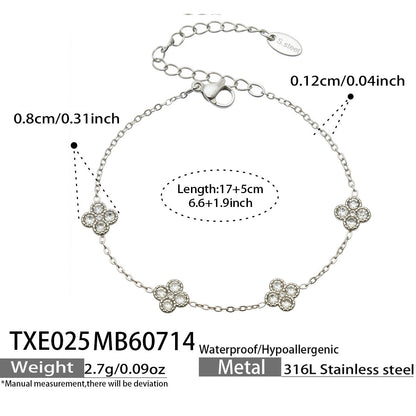 B廠【TXP025】歐美多巴胺系列四葉花不銹鋼鍍18k金 鑲嵌鋯石項鍊手鍊女飾品套裝
 26.07-4