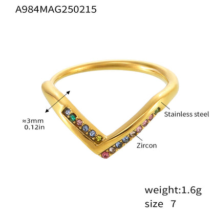 B廠【A984】V字鑲滿鑽5A鋯石側邊開口可調整不鏽鋼戒指女不掉色食指戒 25.02-3