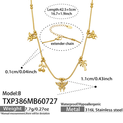 B廠【TXP386】夏日風蝴蝶圓珠吊墜項鍊手鍊 316不銹鋼鍍金輕奢高級感氣質飾品女
 26.07-5