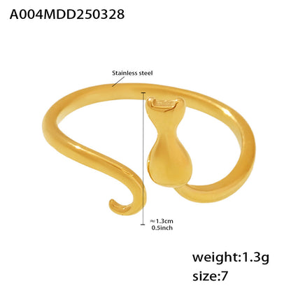 B廠【A004】歐美跨國個性貓咪開口指環食指戒不鏽鋼保色戒指女飾品 25.04-1