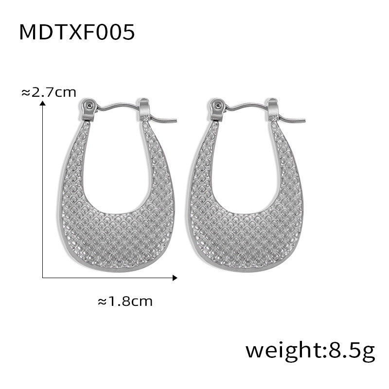 B廠【F002-007】法式簡約個性小眾飾品獨特紋理設計感鈦鋼耳環幾何休閒風U型耳環 24.03-3