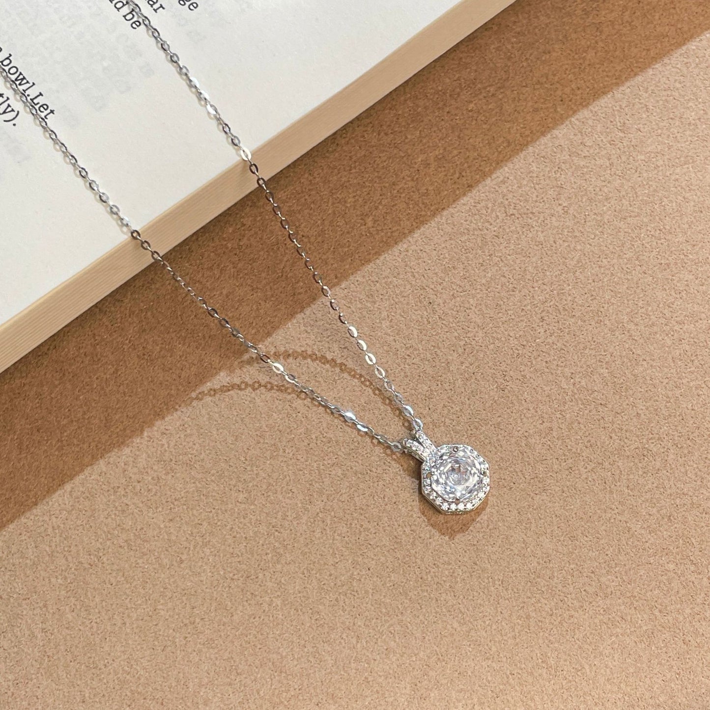 F廠【DQ2348N】S925純銀爆閃八角玫瑰切項鍊女高級感海藍玫瑰鋯石鎖骨鏈
 25.11-1