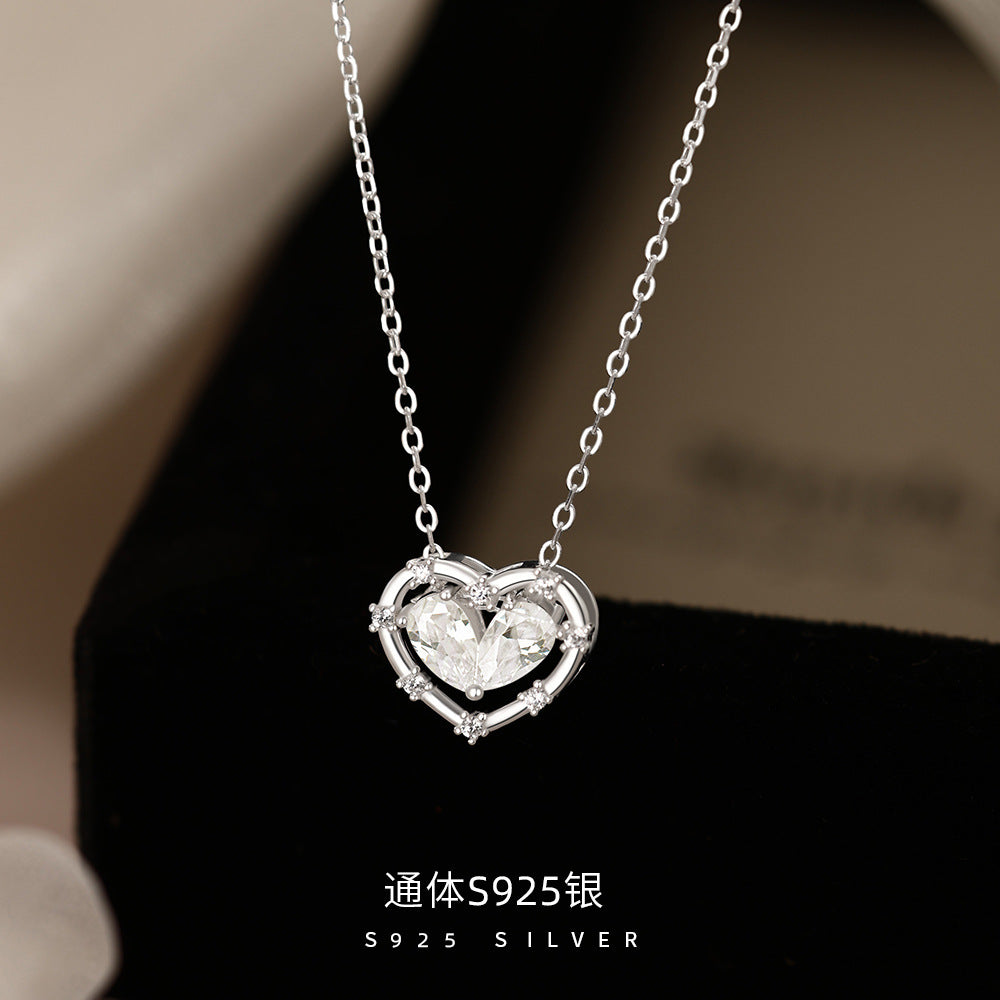 D廠【HE_60005N】純銀S925愛心鋯石項鍊鎖骨鍊
 26.10-1