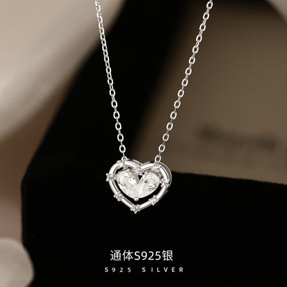 D廠【HE_60005N】純銀S925愛心鋯石項鍊鎖骨鍊
 26.10-1