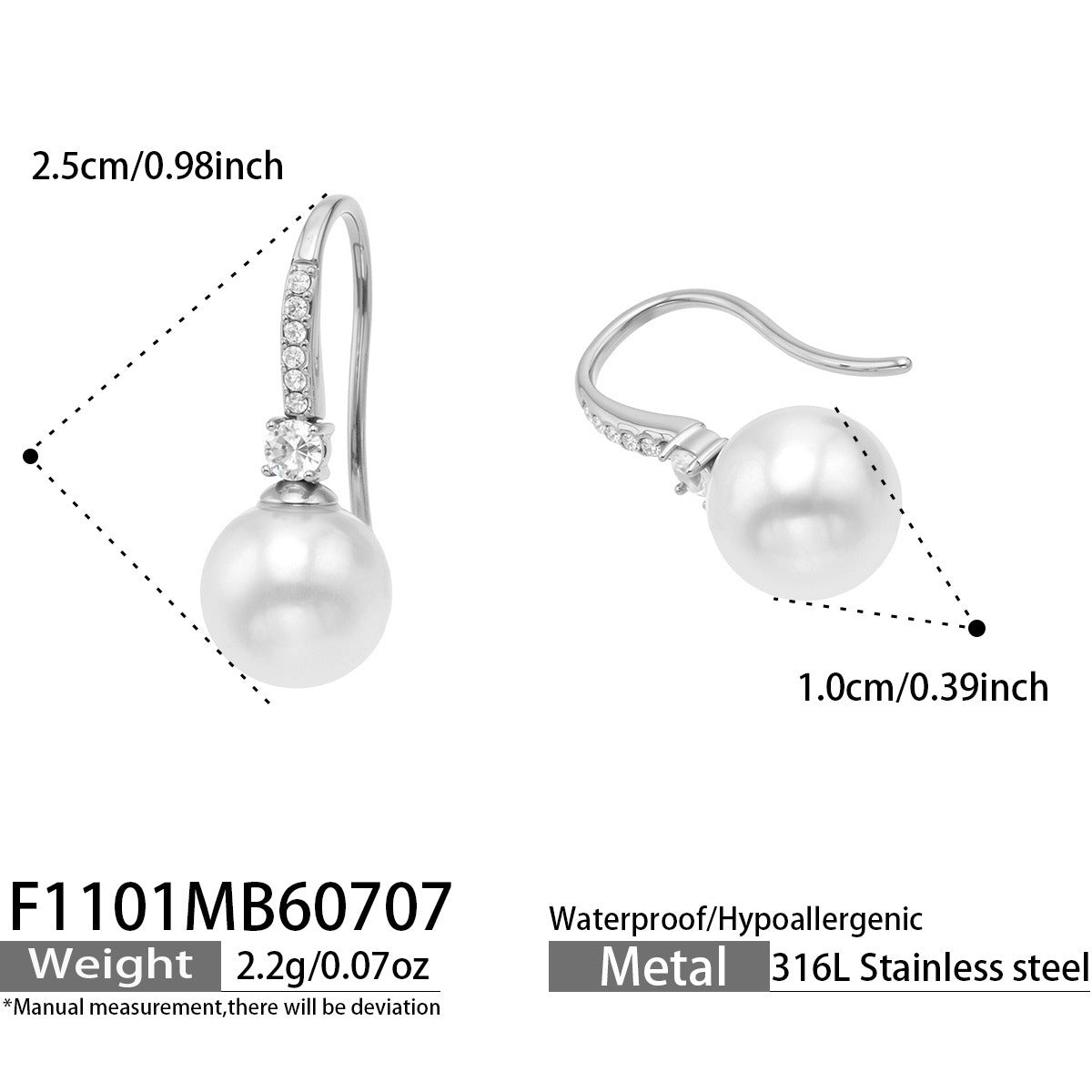B廠【F1101】跨境精緻微鑲超閃鋯石貝珠耳環不鏽鋼鍍18k金法式優雅通勤耳環女 26.07-2