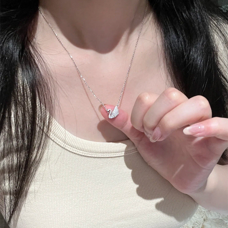 F廠【DQ1236N】S925純銀精緻溫柔白天鵝項鍊女輕奢氣質高級感滿鑽通勤鎖骨鏈
 25.10-1