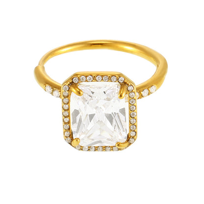 B廠【A983】ins超大鋯石鑲鑽開口可調戒指女不掉色鈦鋼時尚輕奢食戒 25.02-3