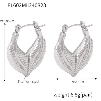 B廠【F1602】歐美跨境INS風樹葉拼接心型耳環小眾設計感鈦鋼PVD鍍18k真金耳環 24.08-5