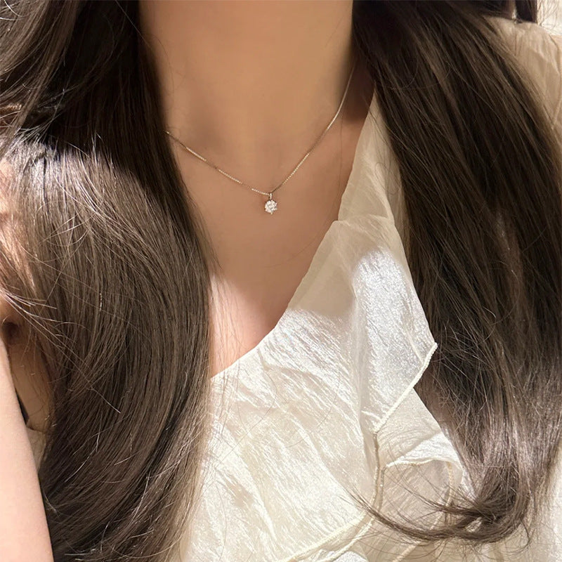 F廠【DQ0024N】S925純銀簡約六爪單鑽項鍊女輕奢高級感閃鋯吊墜百搭鎖骨鏈潮
 25.09-3