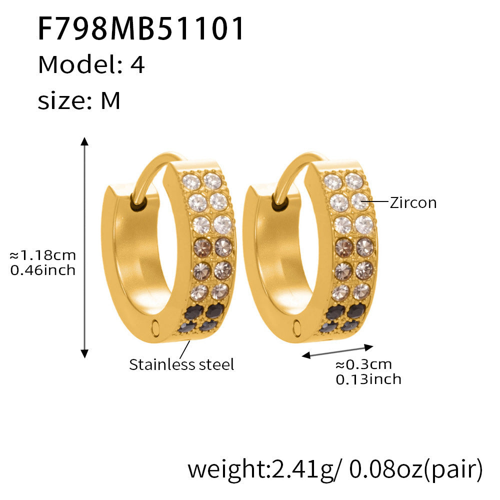 B廠【F798】簡約C型鑲彩鑽拼色鋯石耳扣不鏽鋼鍍18k真金輕奢小眾耳環女
 25.11-1