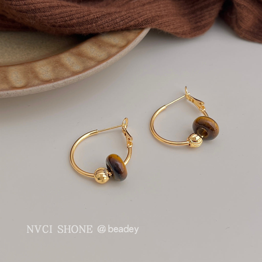 A廠【7113】文藝復古天然石虎眼石圓形幾何銀針高級感耳環女圈新款耳環
 25.11-3