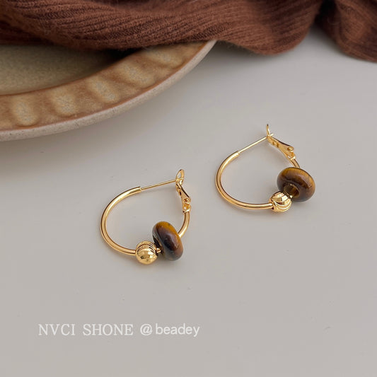 A廠【7113】文藝復古天然石虎眼石圓形幾何銀針高級感耳環女圈新款耳環
 25.11-3