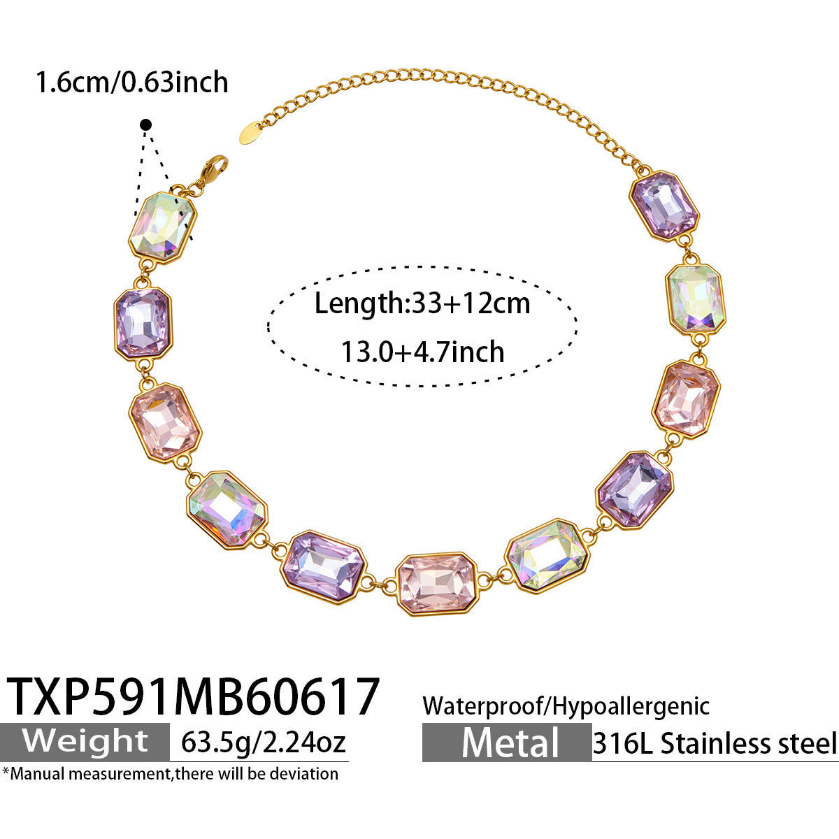 B廠【TXP591】歐美新款多色長方形玻璃石項鍊手鍊首飾套裝復古宴會風不銹鋼飾品
 26.06-4