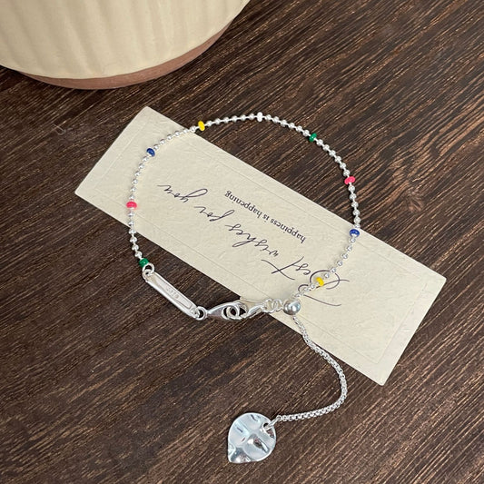 F廠【DQ0651S】S925純銀韓系簡約配色滴油圓珠手鍊女時尚高級感抽拉式手飾潮 25.07-4