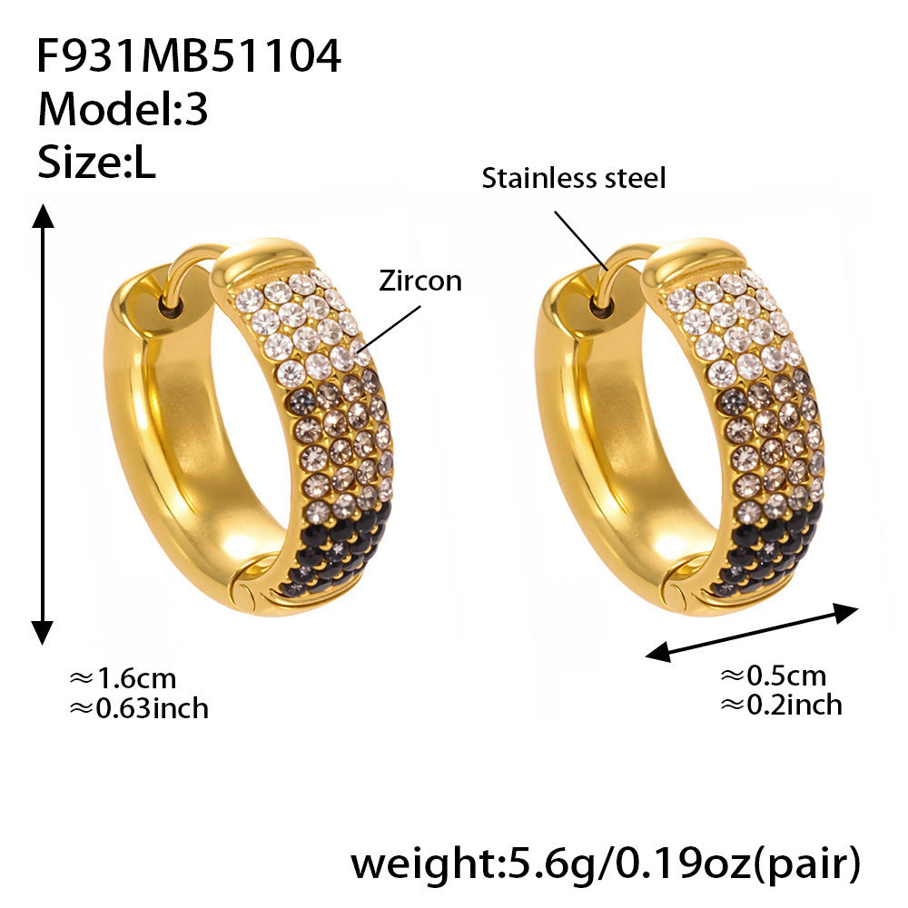 B廠【F931】彩色鋯石拼色圓圈耳環大中小尺寸耳扣不銹鋼鍍18k真金飾品
 25.11-2