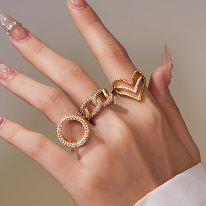 B廠【A330】法式小眾設計中性風不鏽鋼滿鑽鋯石愛心開口可調戒指尾戒
 25.10-1