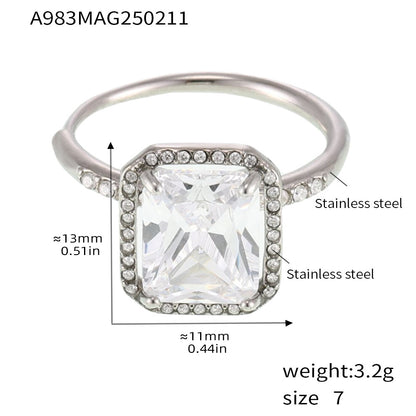 B廠【A983】ins超大鋯石鑲鑽開口可調戒指女不掉色鈦鋼時尚輕奢食戒 25.02-3