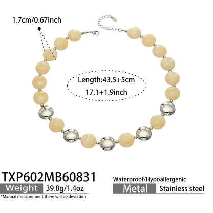 B廠【TXP602】跨境時尚復古鈦鋼樹脂圓珠女個性設計感氣質手鍊鎖骨鏈套裝 26.09-1