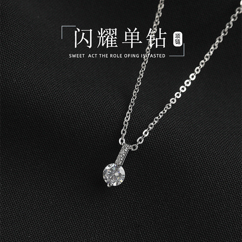 F廠【DQ0286N】S999純銀輕奢簡約單鑽項鍊女小眾設計高級感鋯石吊墜鎖骨鏈潮
 25.09-1