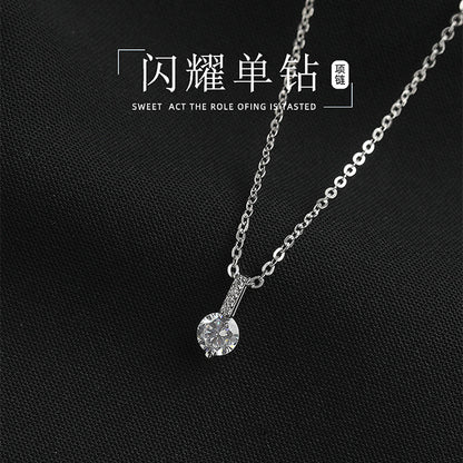 E廠【DQ0286N】S999純銀輕奢簡約單鑽項鍊女小眾設計高級感鋯石吊墜鎖骨鏈潮
 25.09-1