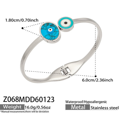 B廠【Z287】歐美時尚綠松石創意藍色眼睛大小圓形開口手鐲組合小眾高級感飾品
 26.01-4
