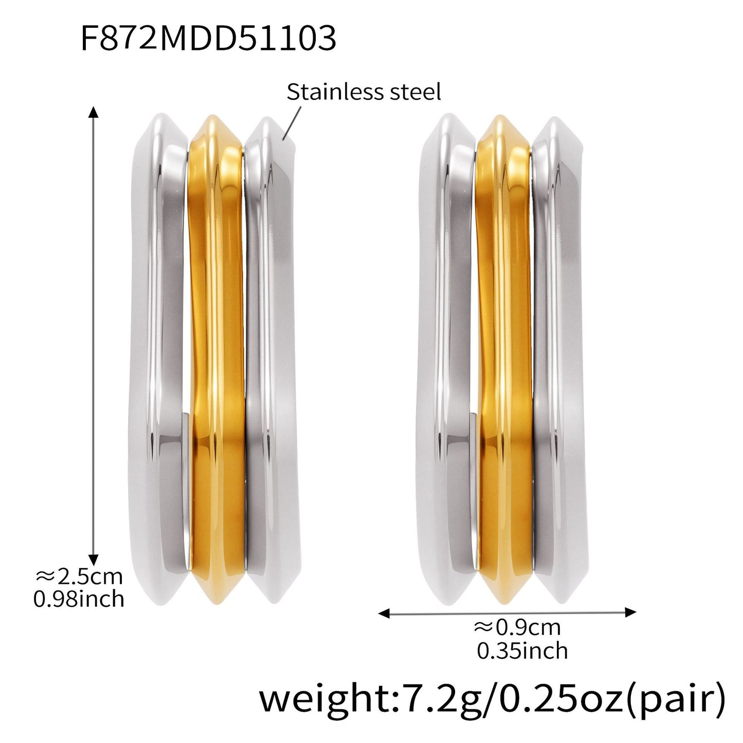B廠【F753】ins風小眾設計三層愛心耳環不鏽鋼18k鍍金耳環不掉色耳飾
 25.11-1