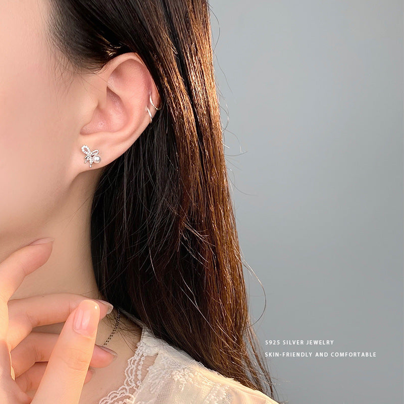 E廠【YC9895E】S925純銀精美蝴蝶結珍珠耳環女甜美小眾設計感耳環 24.03-1