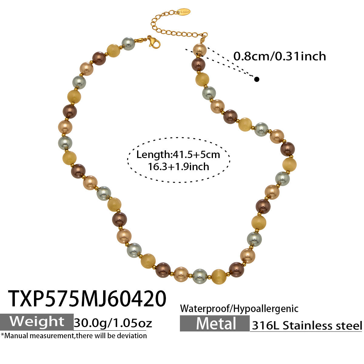 B廠【TXP574】歐美新款彩色貝珠金珠手工串珠項鍊手鍊套組chic時尚流行輕奢飾品
 26.04-5