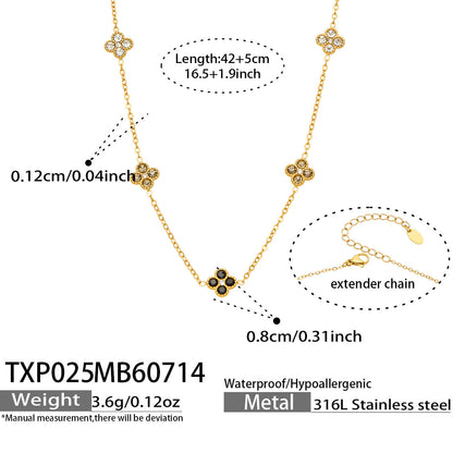 B廠【TXP025】歐美多巴胺系列四葉花不銹鋼鍍18k金 鑲嵌鋯石項鍊手鍊女飾品套裝
 26.07-4